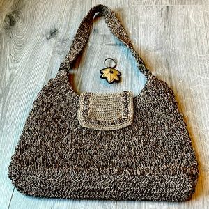 Faded Glory Brown Roomy crochet look Shoulder bag